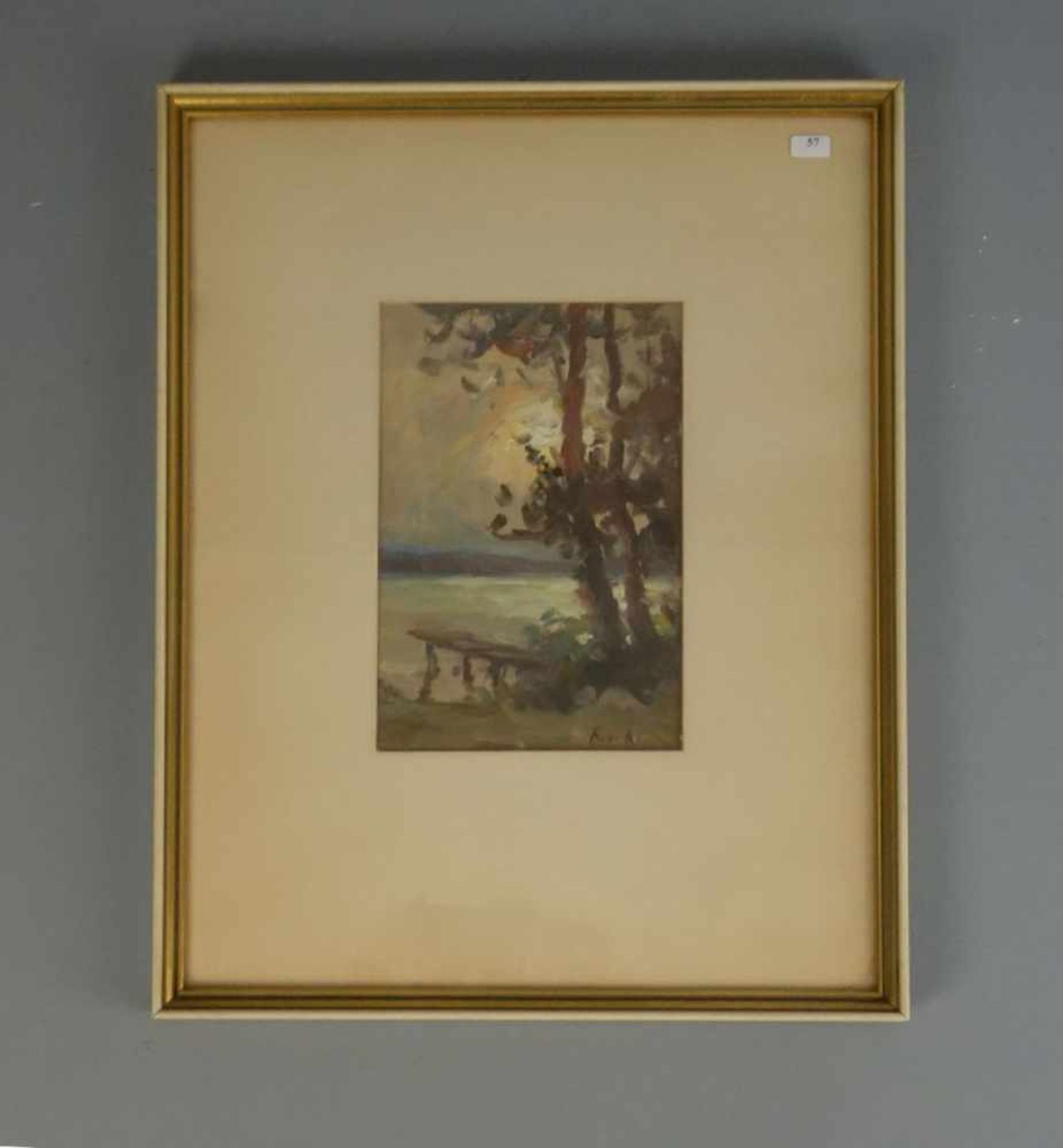 VON ASSAULENKO, ALEXEJ (Kiew 1913 - 1989 Kiel), Gemälde / painting: "Seelandschaft mit Pappeln und