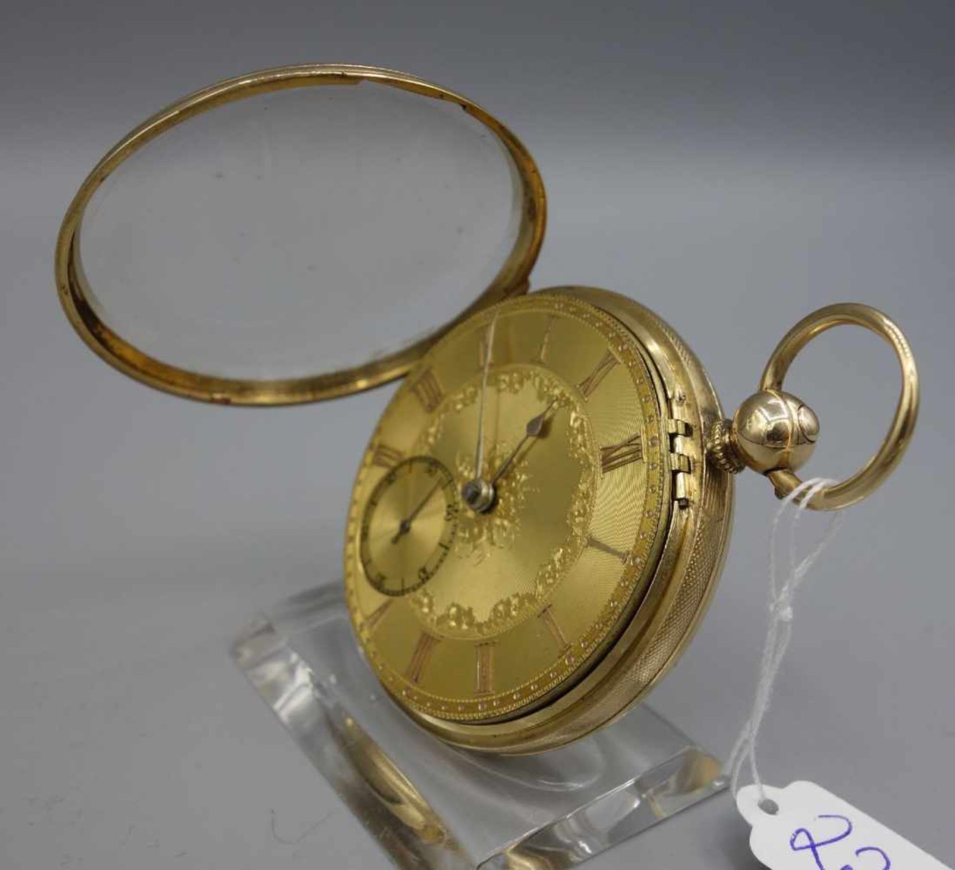 ENGLISCHE SPINDELTASCHENUHR IM GOLDGEGÄUSE / golden english pocket watch, England, - Bild 6 aus 11