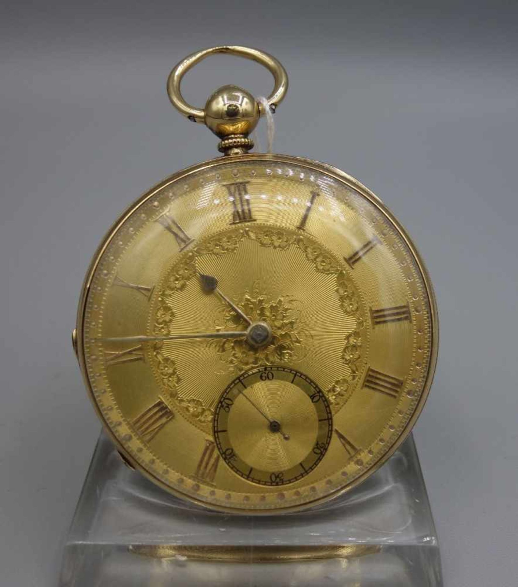 ENGLISCHE SPINDELTASCHENUHR IM GOLDGEGÄUSE / golden english pocket watch, England,