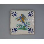 BAROCK-FLIESE "VOGEL MIT KIRSCHE" / HOLLÄNDISCHE FAYENCE - FLIESE / WANDFLIESE / baroque dutch tile,