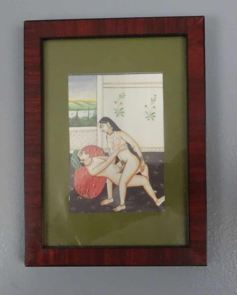 7 EROTISCHE MINIATUREN ZUM KAMASUTRA, der indischen Traditionslehre über Erotik. Tempera auf - Image 7 of 10