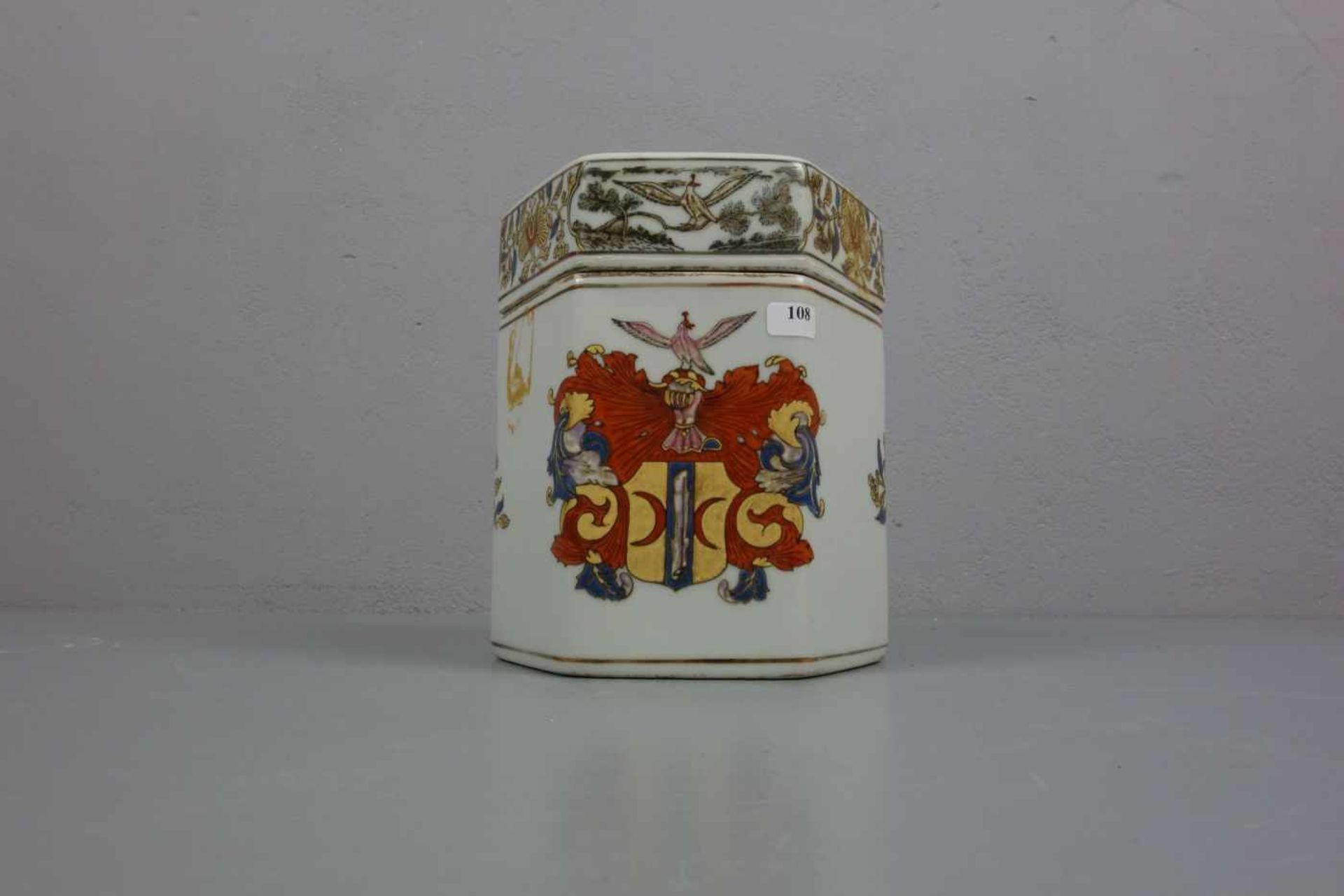 TEEDOSE / tea caddy, Porzellan, Chine de Commande - Dekor. Hexagonale Form mit leicht aufgewölbtem - Bild 4 aus 7
