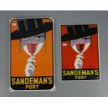 PAAR EMAILLESCHILDER / BLECHSCHILDER / WERBESCHILDER "Sandeman's Port". Auf orangefarbenem Fond