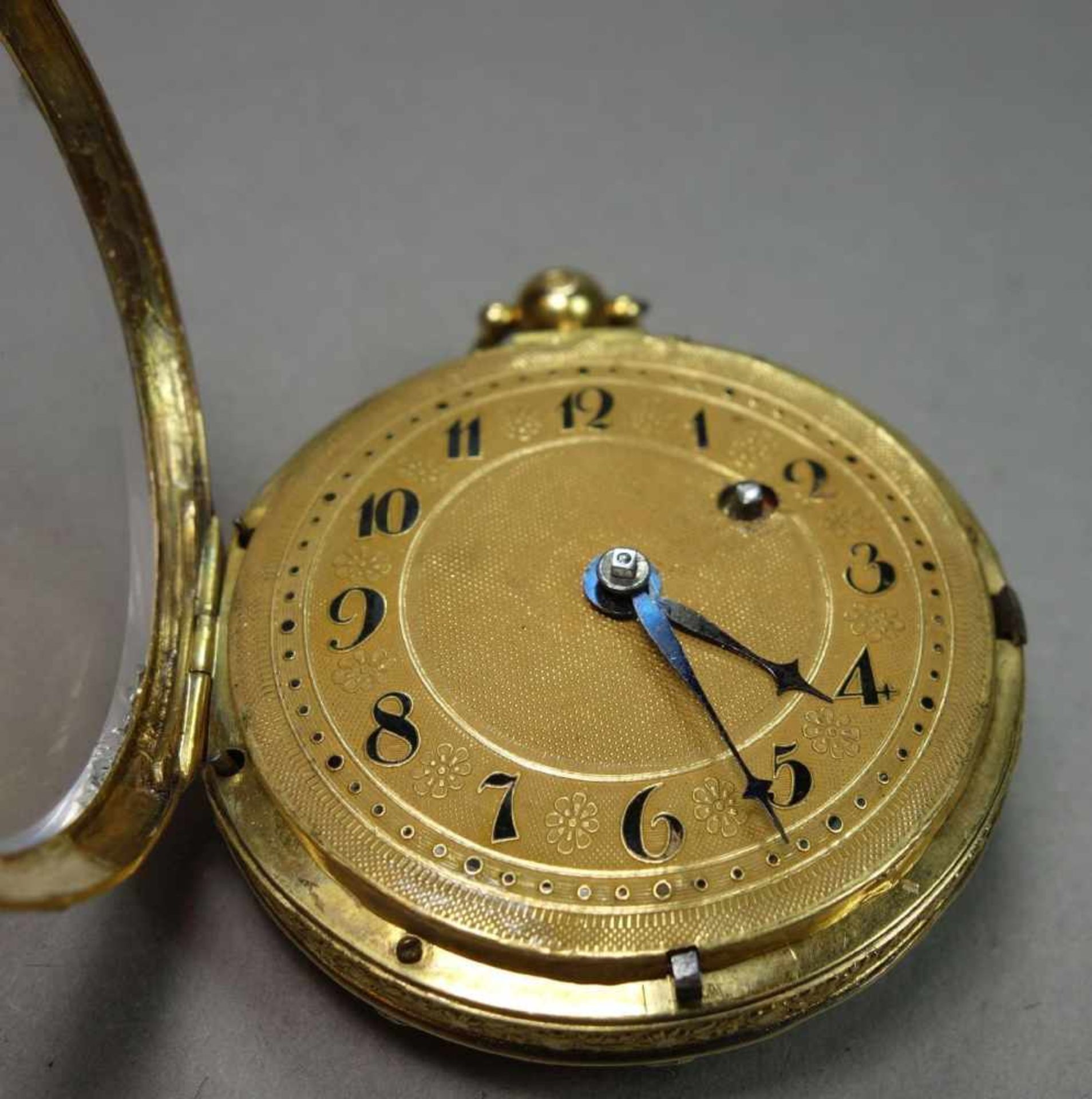 GOLDENE SPINDELTASCHENUHR / golden pocket watch, 585er bicolor Gold (mit Säure getestet) und mit - Bild 13 aus 15