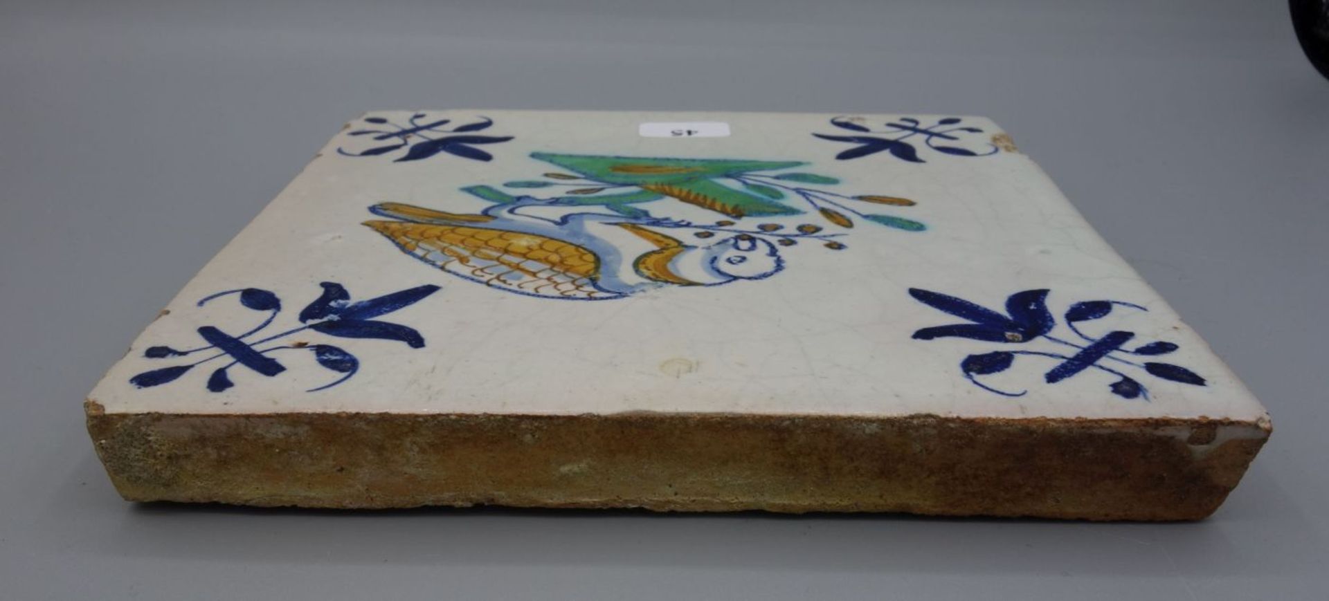 BAROCK-FLIESE "VOGEL / PAPAGEI" / HOLLÄNDISCHE FAYENCE - FLIESE / WANDFLIESE / baroque dutch tile, - Bild 5 aus 6