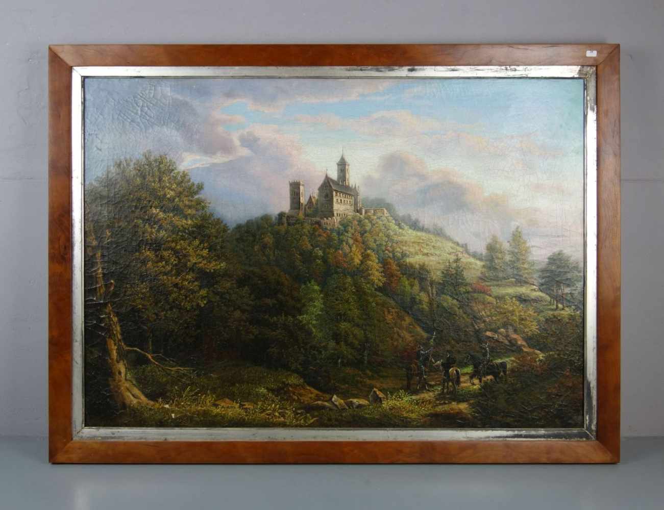 MALER DER ROMANTIK (19. Jh.), Gemälde / painting: "Landschaft mit Blick auf die Wartburg", Öl auf
