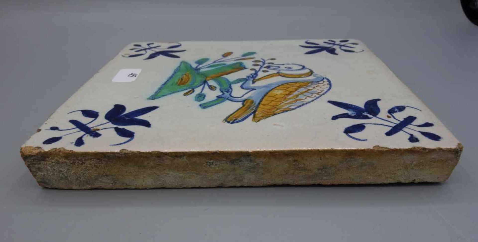 BAROCK-FLIESE "VOGEL / PAPAGEI" / HOLLÄNDISCHE FAYENCE - FLIESE / WANDFLIESE / baroque dutch tile, - Bild 6 aus 6