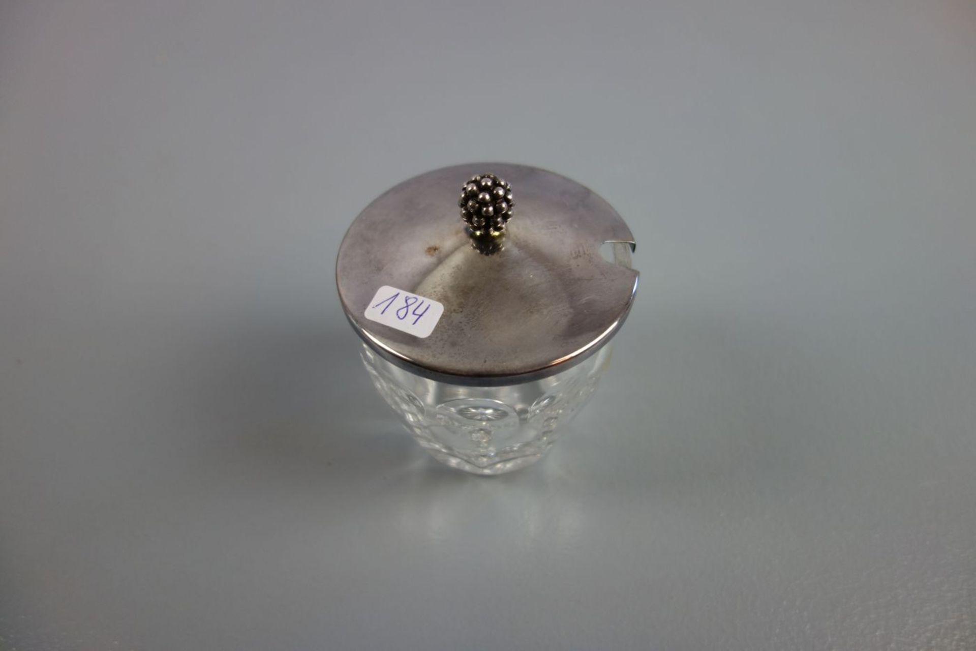 KOMPOTTIERE / MARMELADENTOPF / DECKELSCHALE / silver jam pot, Silber und Glas. Deckel aus 925er - Image 3 of 6