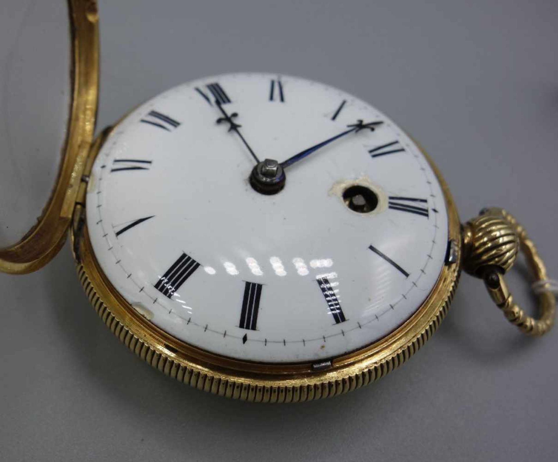 ENGLISCHE SPINDELTASCHENUHR IM GOLDGEGÄUSE / golden english pocket watch, England, - Bild 7 aus 11