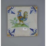 BAROCK-FLIESE "HAHN" / HOLLÄNDISCHE FAYENCE - FLIESE / WANDFLIESE / baroque dutch tile, wohl 17.