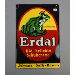 EMAILLESCHILD / BLECHSCHILD / WERBESCHILD "Erdal Schuhcreme". Rechteckiges und leicht aufgewölbtes