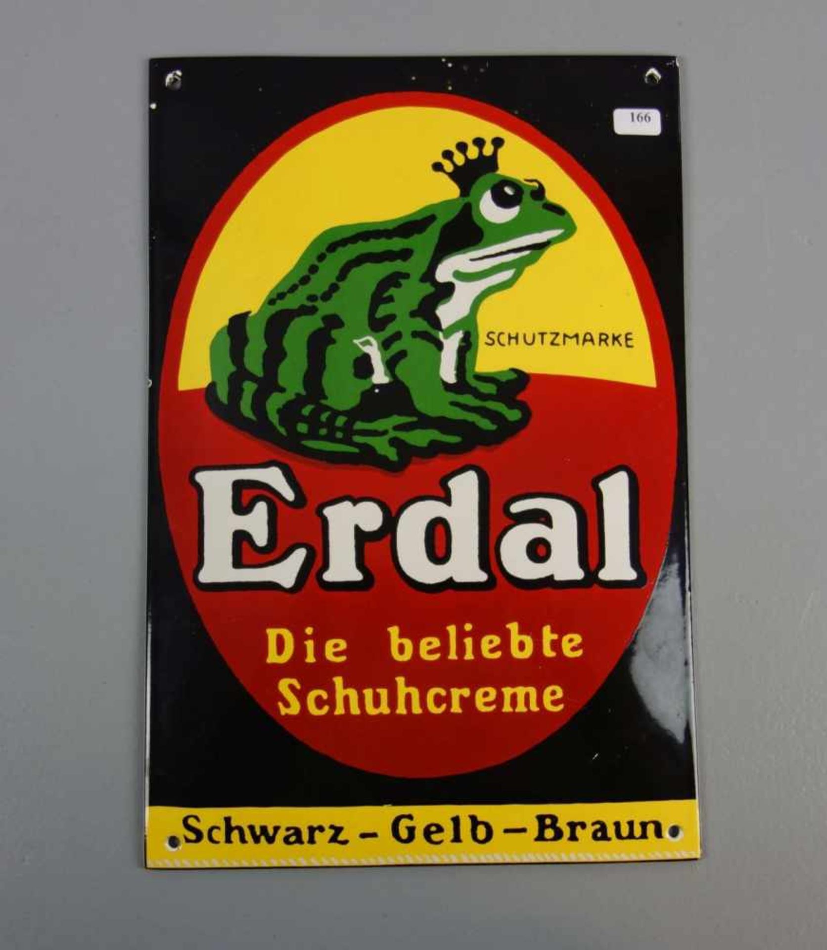 EMAILLESCHILD / BLECHSCHILD / WERBESCHILD "Erdal Schuhcreme". Rechteckiges und leicht aufgewölbtes