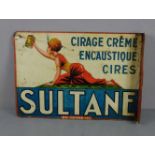 BLECHSCHILD / WERBESCHILD "Cirage Creme Encaustique Cires - Sultane"; beidseitig gestaltetes