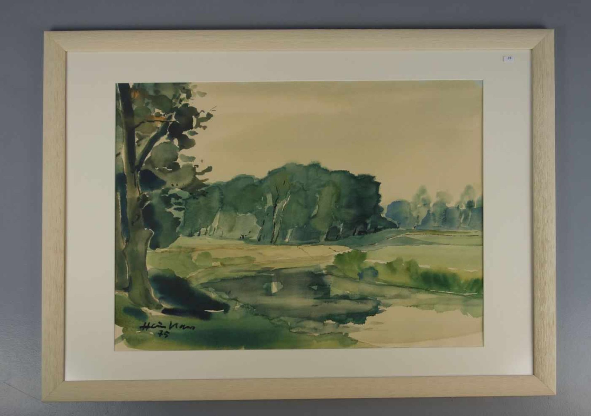 NASS, HEIN (Meppen 1903-1985 Rheine), Aquarell auf elfenbeinfarbenem Papier: "Emslandschaft bei