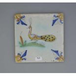 BAROCK-FLIESE "PFAU" / HOLLÄNDISCHE FAYENCE - FLIESE / WANDFLIESE / baroque dutch tile, wohl 1. H.