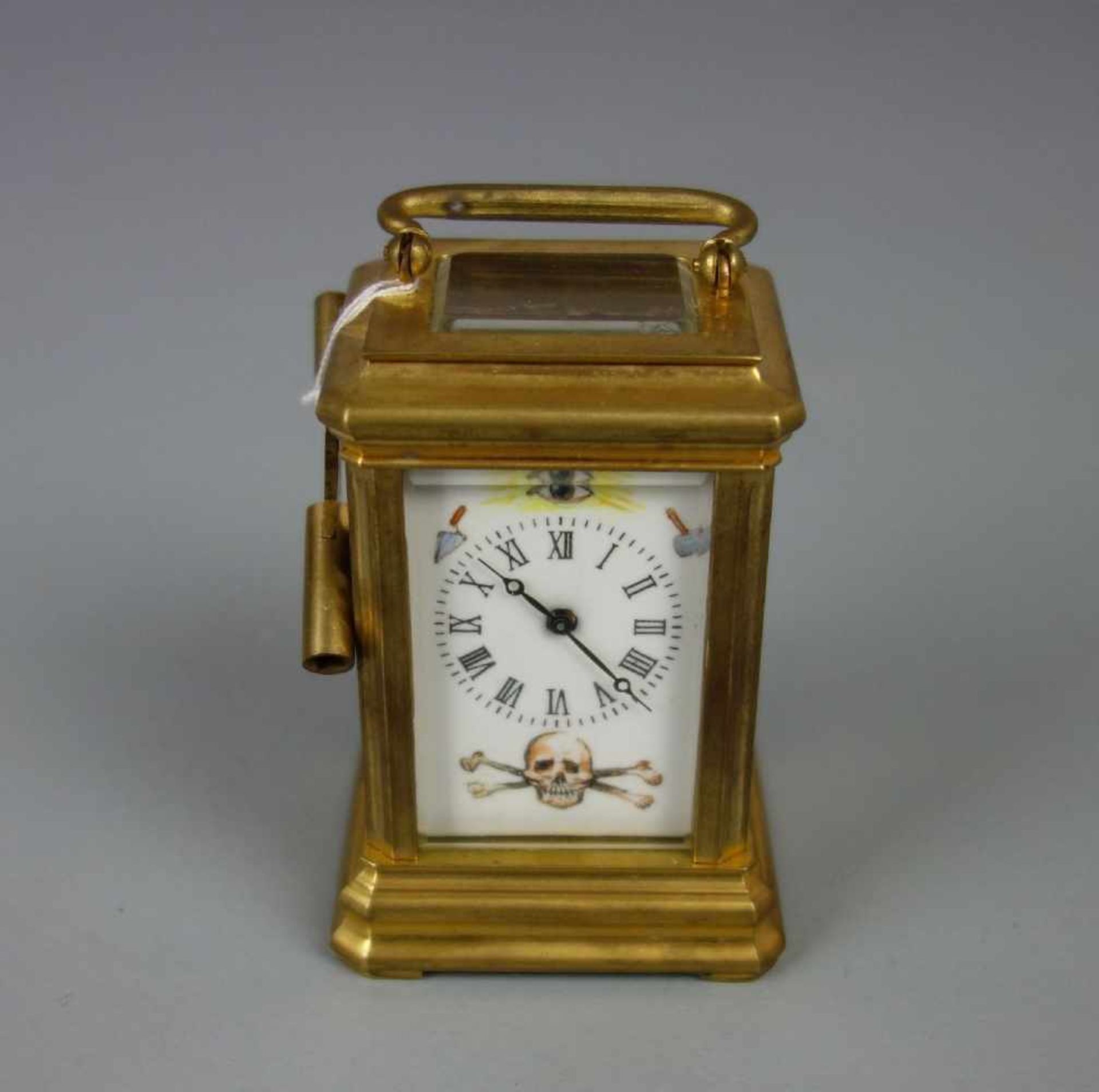 FREIMAURERUHR / TISCHUHR MIT FREIMAUERERSYMBOLIK / Masonic Watch, gemarkt "Hands". Uhr gearbeitet in