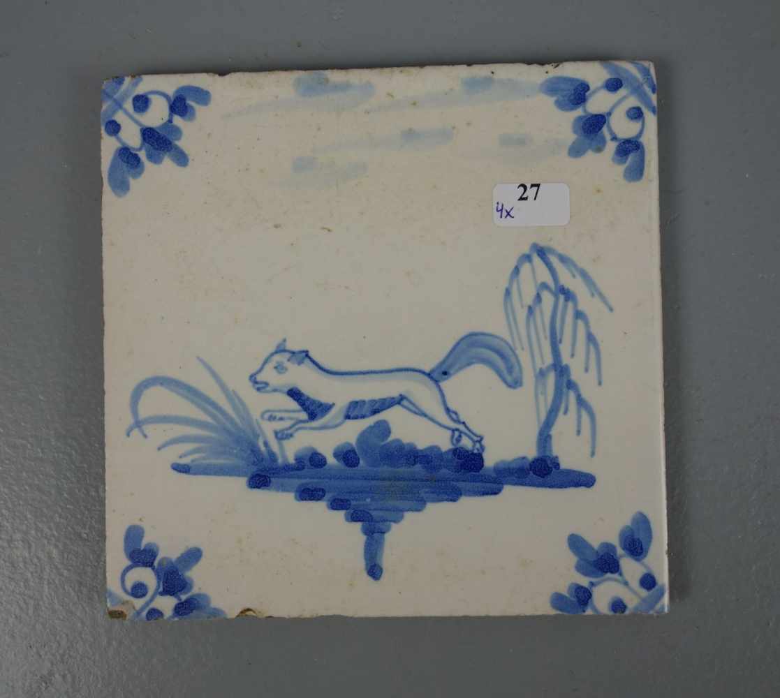 4 FLIESEN MIT FIGÜRLICHEN MOTIVEN / FAYENCE - FLIESEN / WANDFLIESEN / german tiles, 19. Jh., - Image 7 of 14