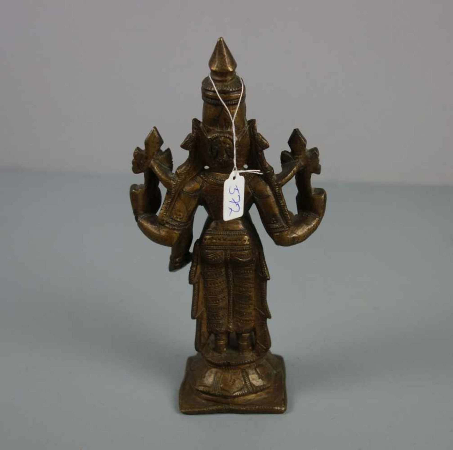 STEHENDE GOTTHEIT, Vishnu / Lakshmi, Bronze - Vollguss, hellbraun patiniert, Indien. Auf - Bild 3 aus 4