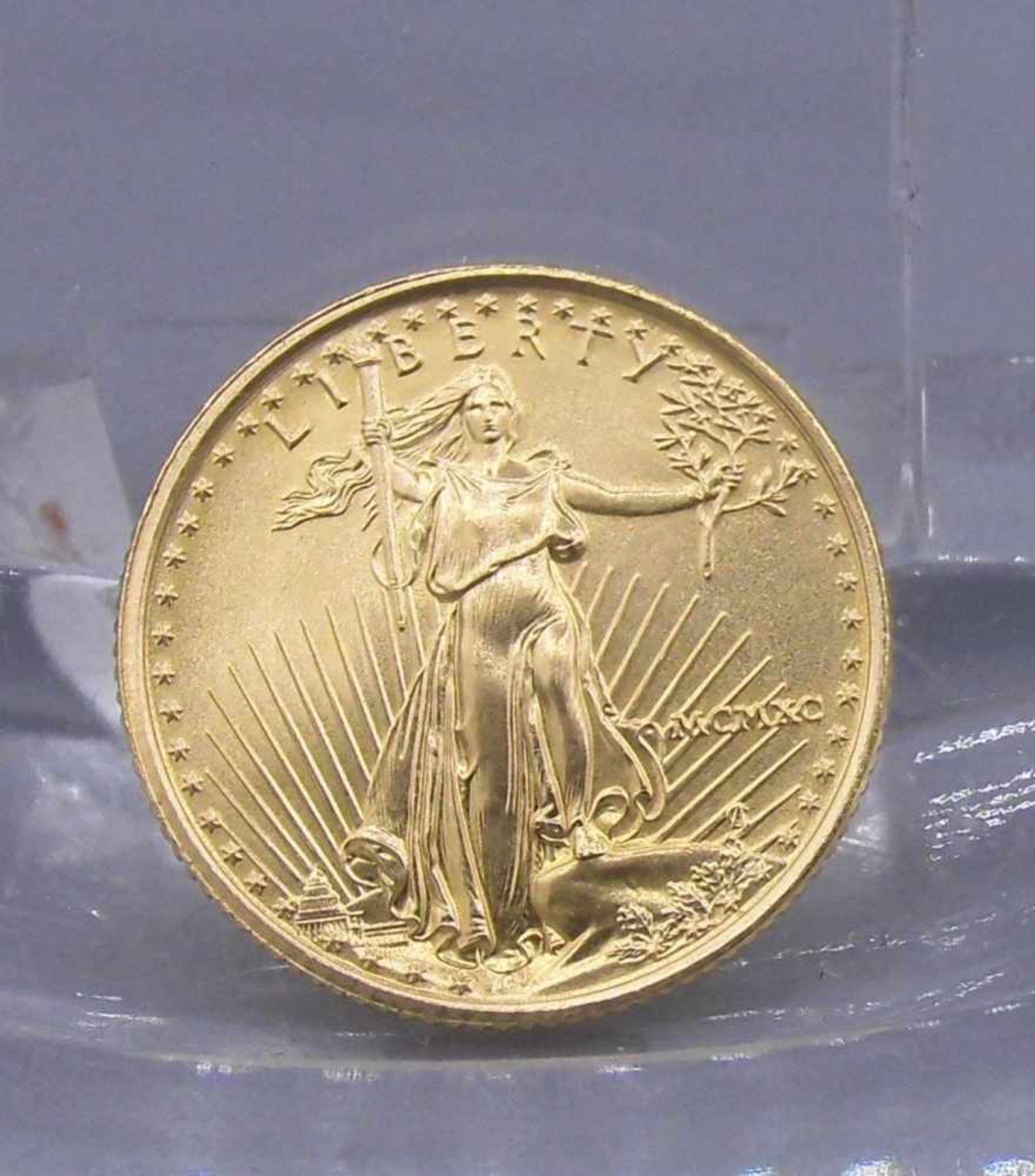 GOLDMÜNZE "EAGLE LIBERTY" / coin, 999,9er Feingold (3,5 g). Avers: Adler mit Olivenzweig und