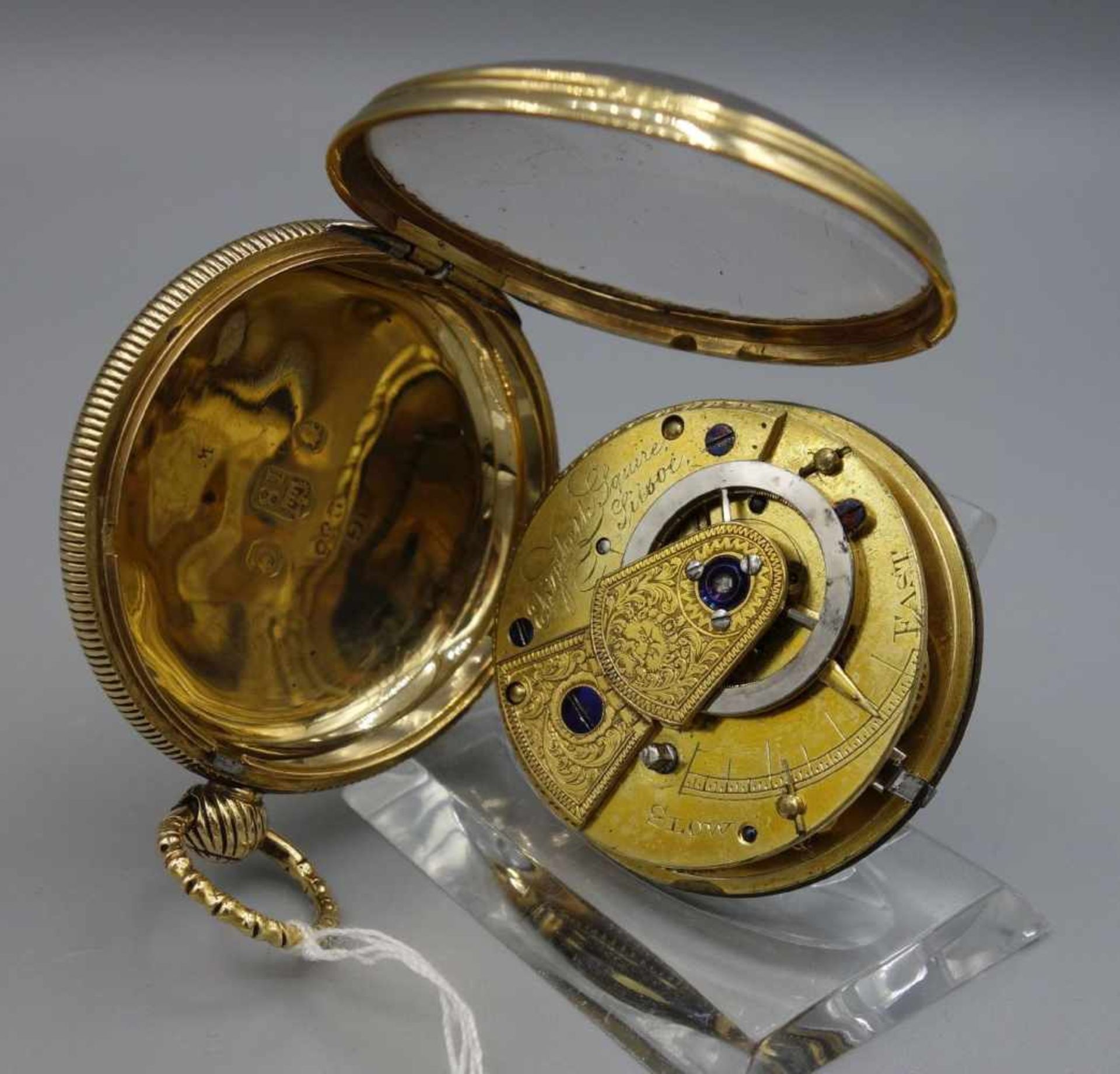 ENGLISCHE SPINDELTASCHENUHR IM GOLDGEGÄUSE / golden english pocket watch, England, - Image 8 of 11