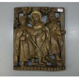 MASSE-RELIEF: "Christus mit Jüngern", Masse, bronzefarben patiniert, ungemarkt. Darstellung