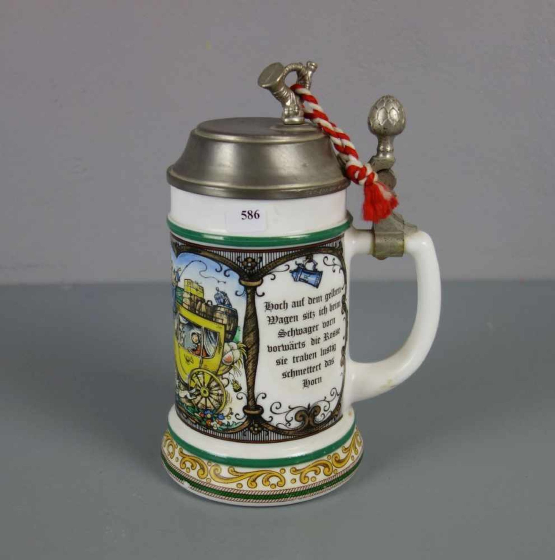 BIERKRUG MIT SPIELUHR / jug with musical box, Sammleranfertigung, Opalinglas in Anmutung von weiß - Bild 2 aus 5