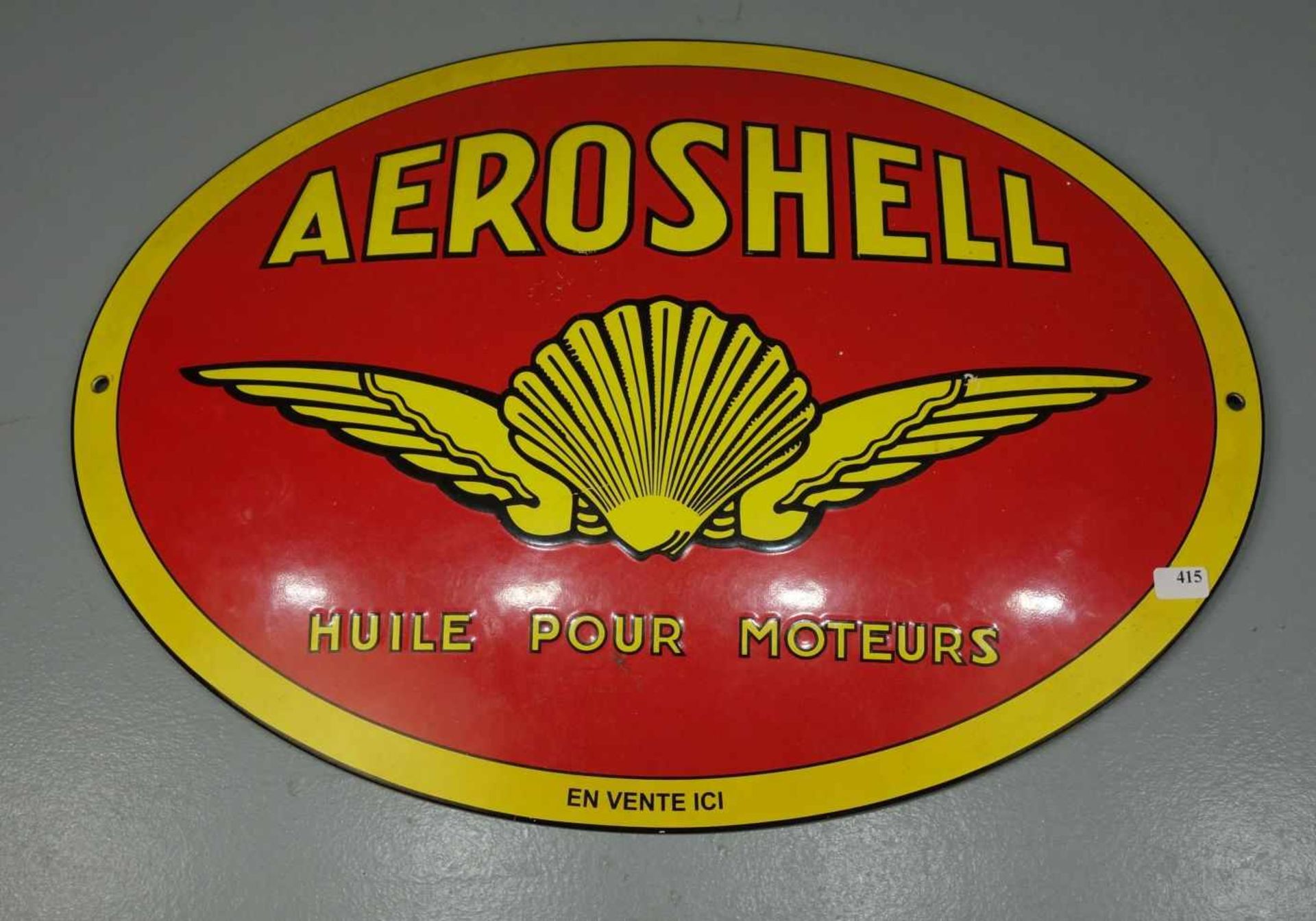 EMAILLESCHLD / BLECHSCHILD / WERBESCHILD: "Aeroshell", ovale Form, emailliert. Das zentrale Motiv