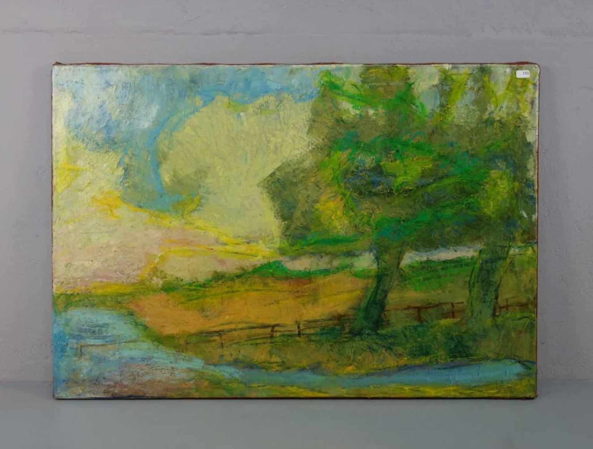 MONOGRAMMIST (VR, 19./20. Jh.), Gemälde / painting: "Frühlingslandschaft mit Flusslauf", Öl und