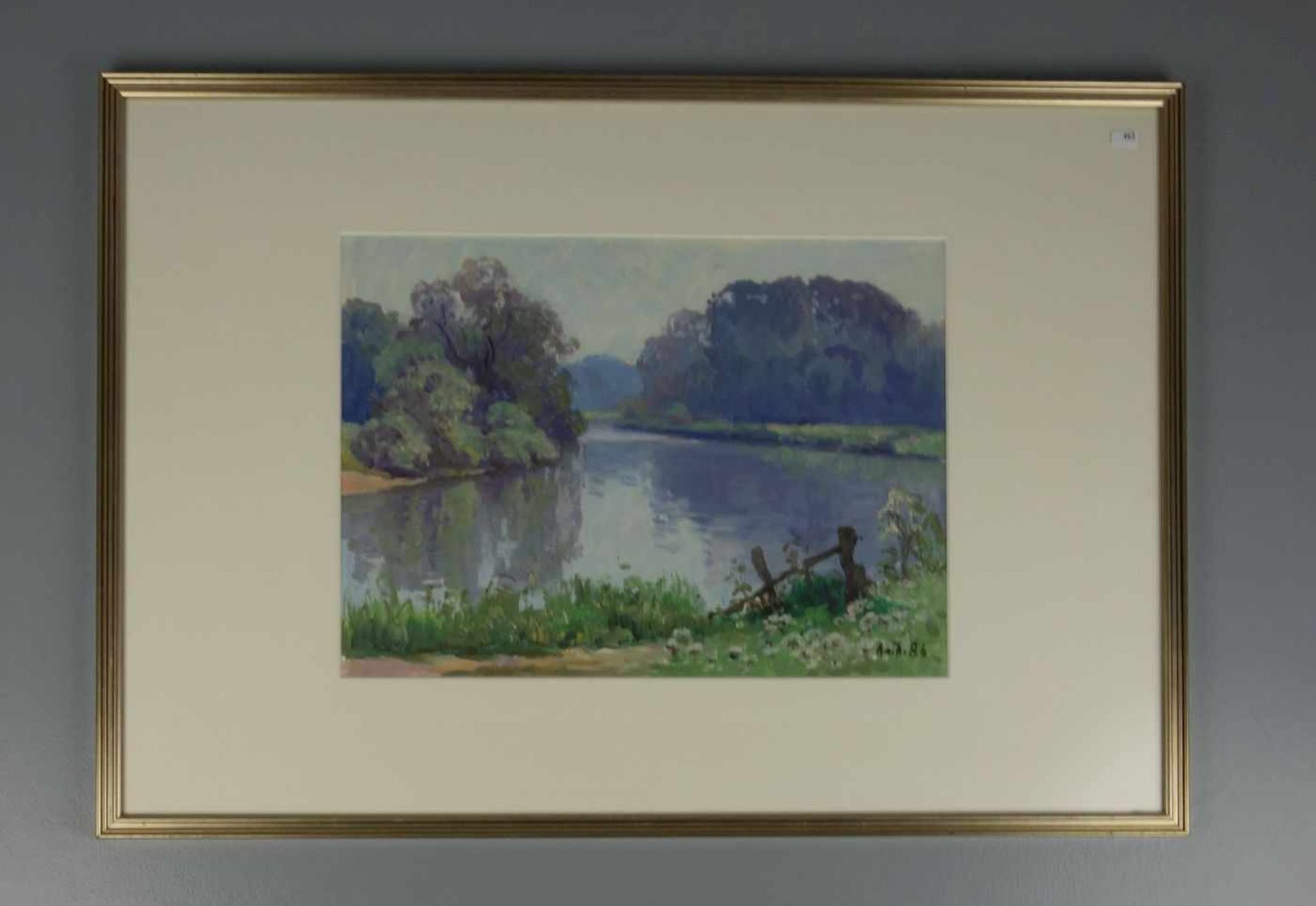 VON ASSAULENKO, ALEXEJ (Kiew 1913 - 1989 Kiel), Gemälde / painting: "Flusslandschaft / Emsauen",