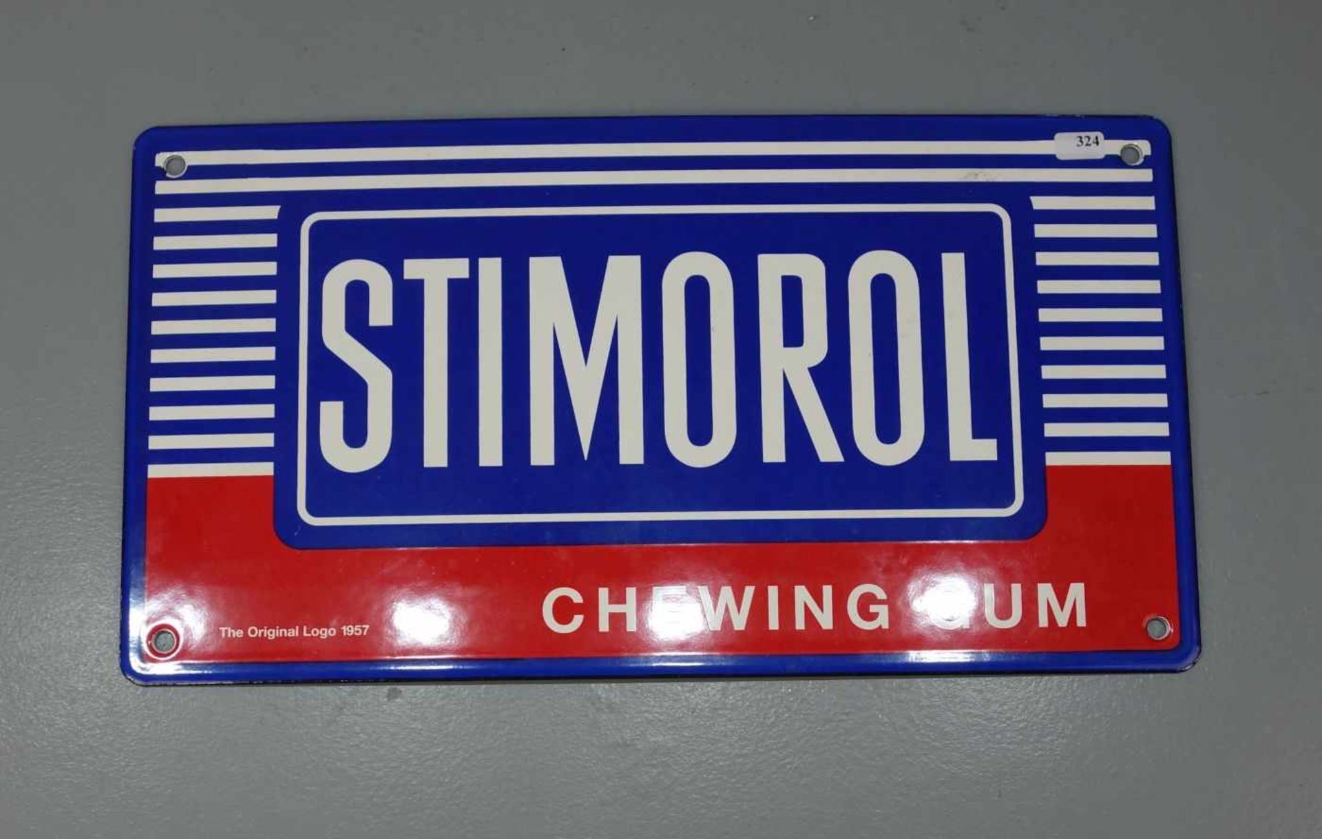 EMAILLESCHILD / BLECHSCHILD / WERBESCHILD "Stimorol Chewing Gum". Schmalrechteckiges,