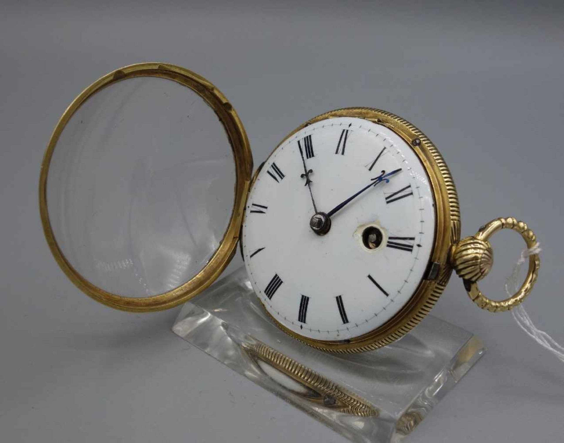 ENGLISCHE SPINDELTASCHENUHR IM GOLDGEGÄUSE / golden english pocket watch, England, - Bild 6 aus 11