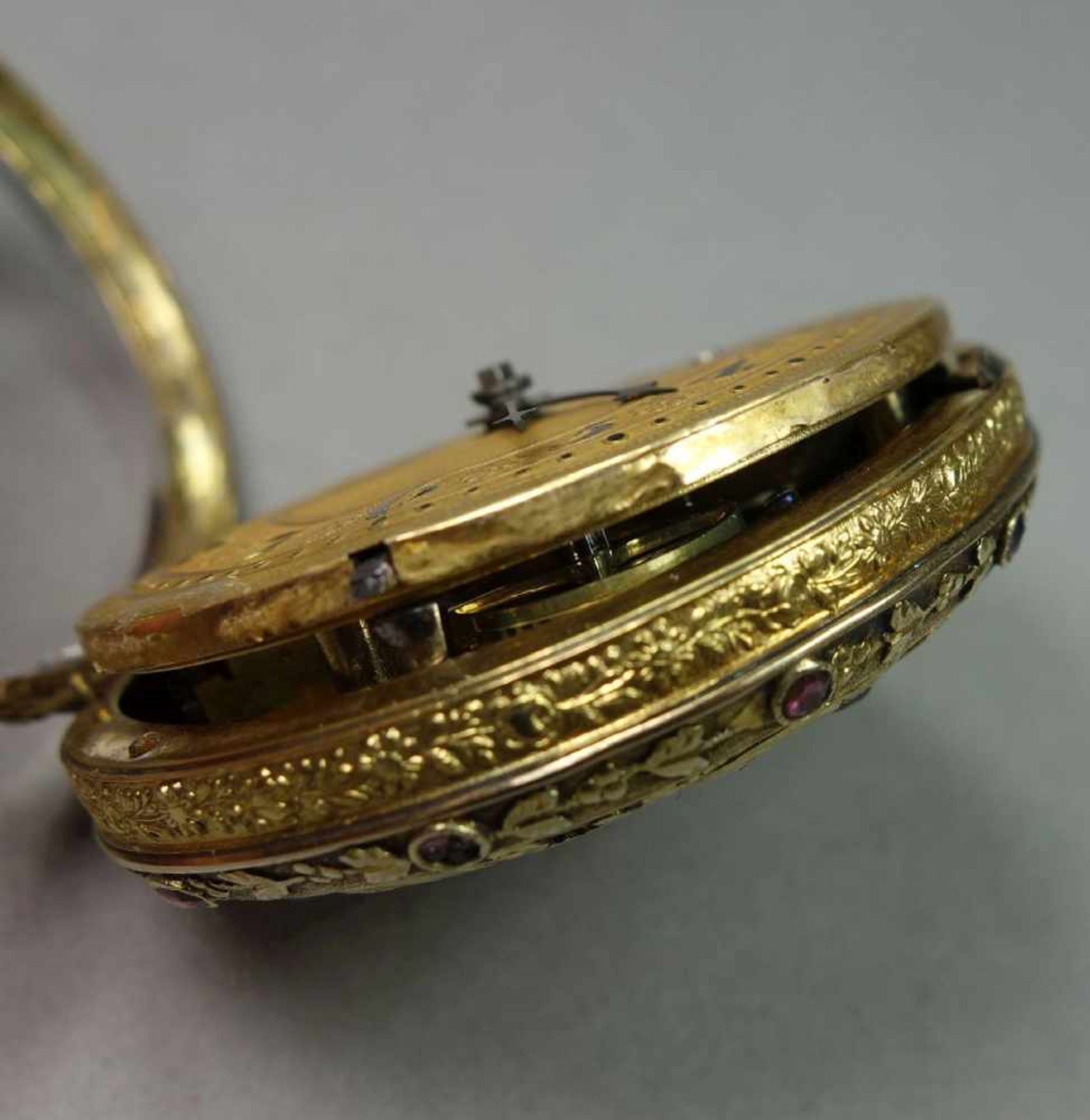 GOLDENE SPINDELTASCHENUHR / golden pocket watch, 585er bicolor Gold (mit Säure getestet) und mit - Bild 4 aus 15