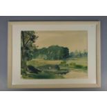 NASS, HEIN (Meppen 1903-1985 Rheine), Aquarell auf elfenbeinfarbenem Papier: "Emslandschaft bei