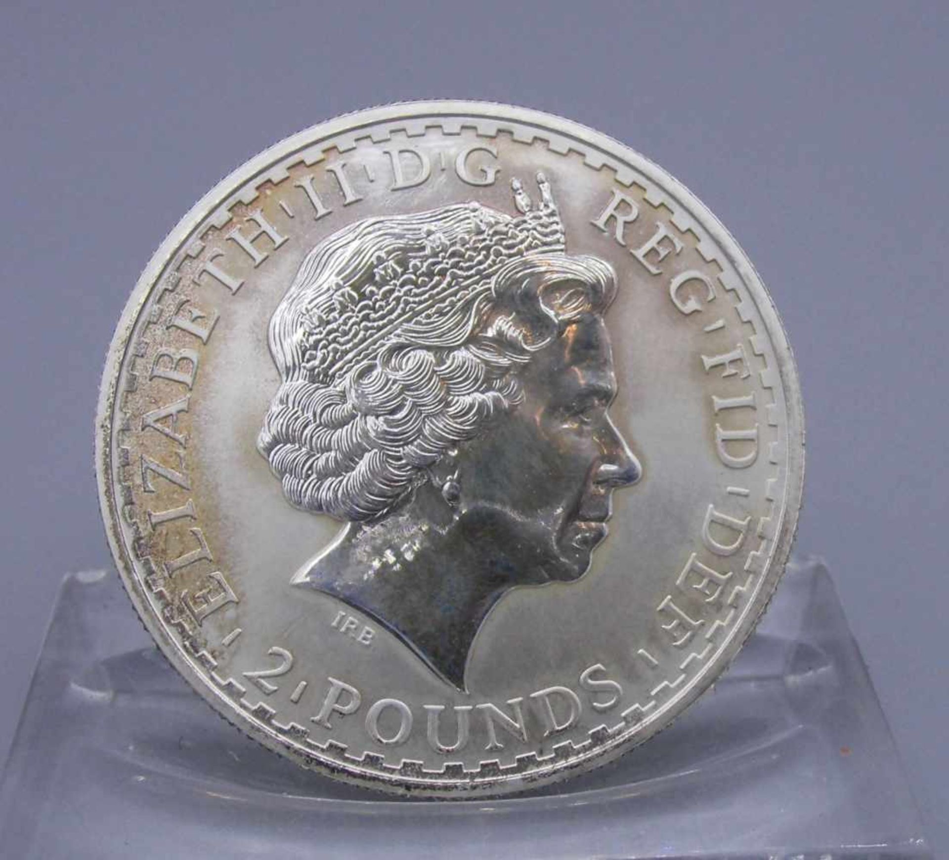 SILBERMÜNZE "2 POUNDS BRITANNIA" / coin, Silber (32,5 g). Avers: Erhaben geprägte Büste Königin - Image 2 of 2