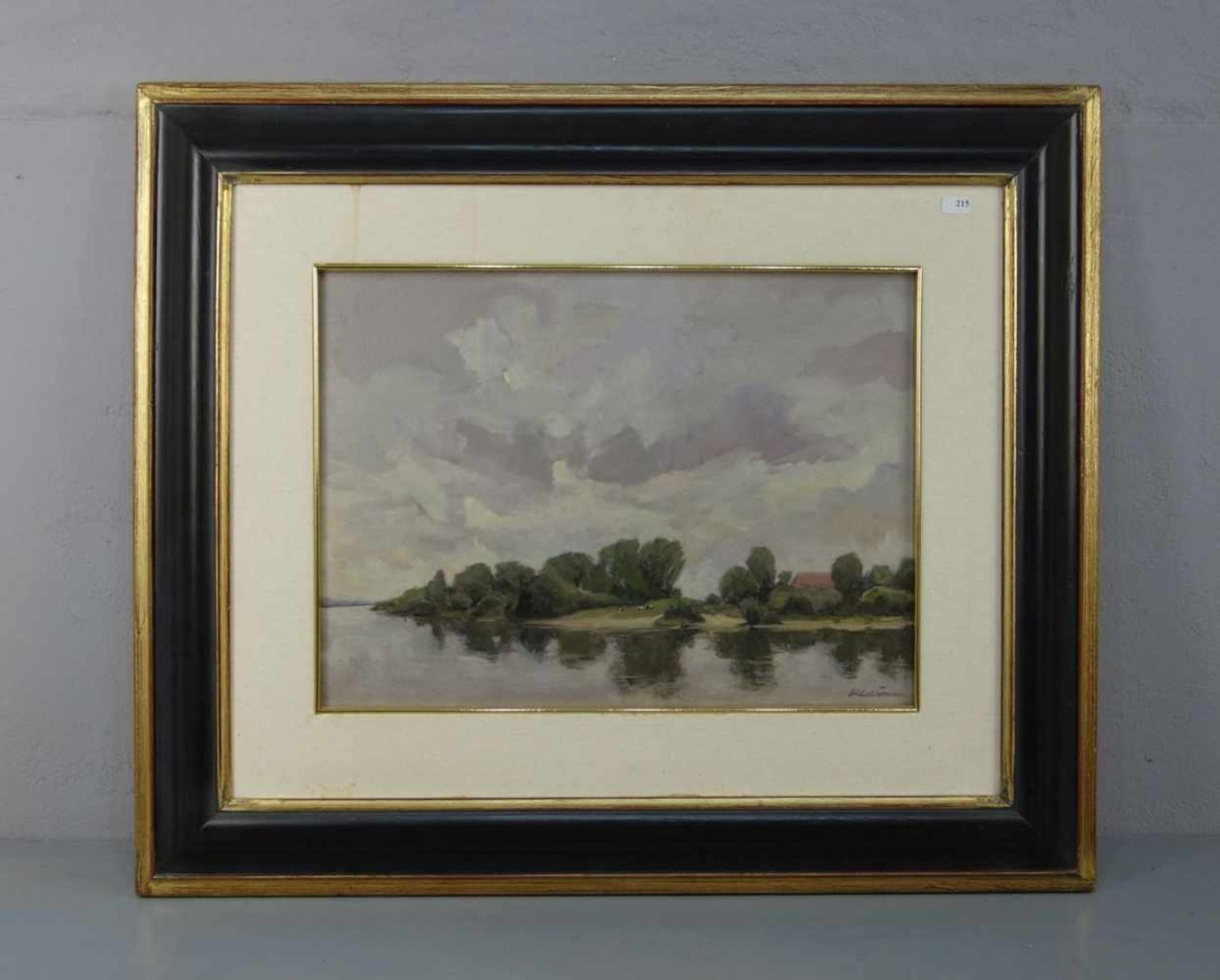 GEMÄLDE: "Landschaft mit Flusslauf - Die Weser bei Achim-Baden", Öl auf Leinwand / oil on canvas, 2.