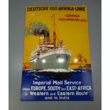 EMAILLESCHILD / BLECHSCHILD / WERBESCHILD "Deutsche Ost-Afrika-Linie". Rechteckiges und leicht