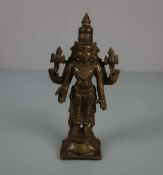 SKULPTUR / scultpure: "Stehende Gottheit - Vishnu / Lakshmi", Bronze - Vollguss, hellbraun