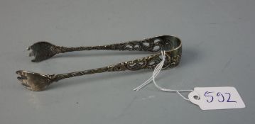 VORLEGEBESTECK: ZUCKERZANGE / silver sugar tong, Norwegen, 830er Silber, 15,6 Gramm. Gemarkt mit