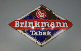EMAILLESCHILD / BLECHSCHILD / WERBESCHILD "Brinkmann Tabak" / advertising sheet. Rautenförmiges