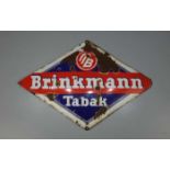 EMAILLESCHILD / BLECHSCHILD / WERBESCHILD "Brinkmann Tabak" / advertising sheet. Rautenförmiges