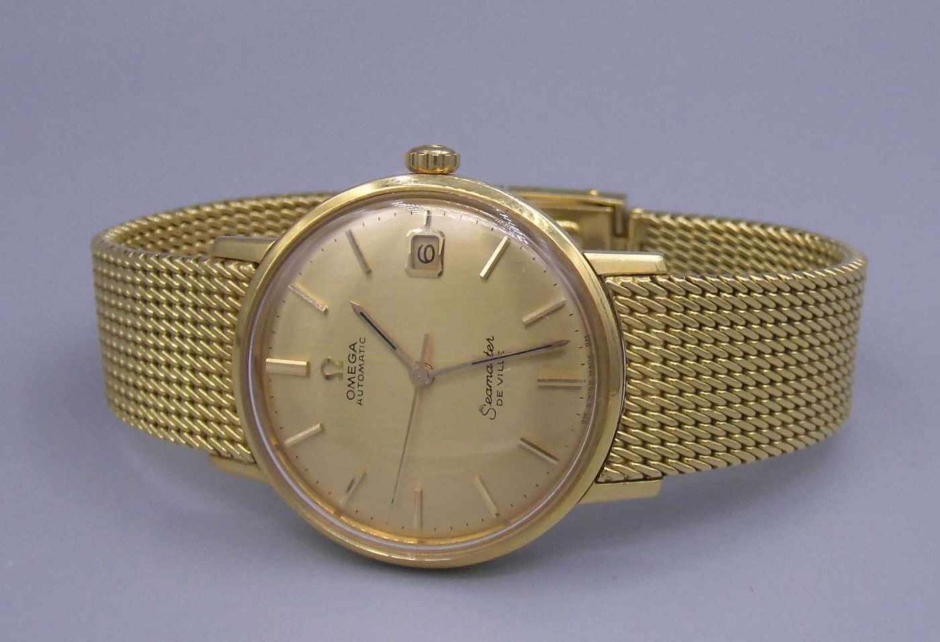 GOLDENE ARMBANDUHR / wristwatch, Automatik-Uhr, Manufaktur Omega, Modell "Seamaster De Ville". - Image 3 of 7