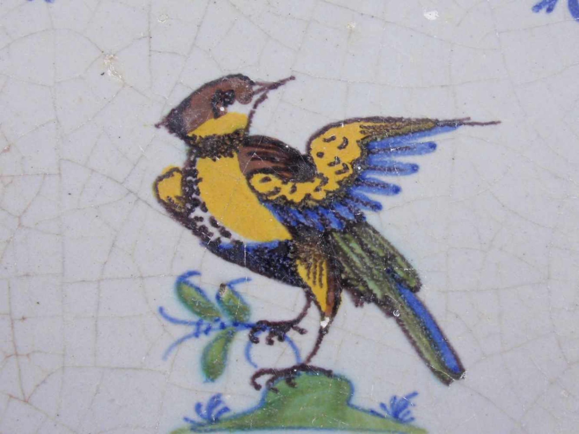 BAROCK - FLIESE "Vogel auf Rasenstück" / FAYENCE - FLIESE / HOLLÄNDISCHE FLIESE / WANDFLIESE / - Bild 2 aus 5