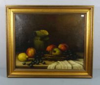 MALER DES 19. JH., Gemälde / painting: "Stillleben mit Früchten und Krug", Öl auf Leinwand / oil