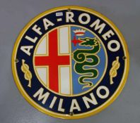 EMAILLESCHILD / BLECHSCHILD / WERBESCHILD "Alfa - Romeo Milano" / advertising sheet. Polychromes,