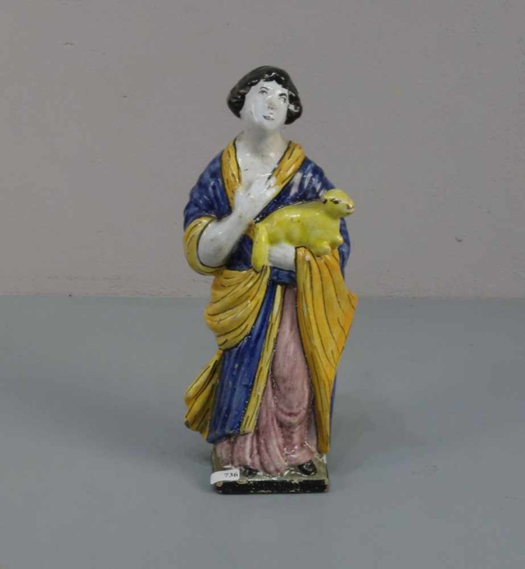 FIGUR "Frau mit Tier", Fayence, unter dem Stand gemarkt "LPK" - De Porceleyne Lampetkan, Delft /