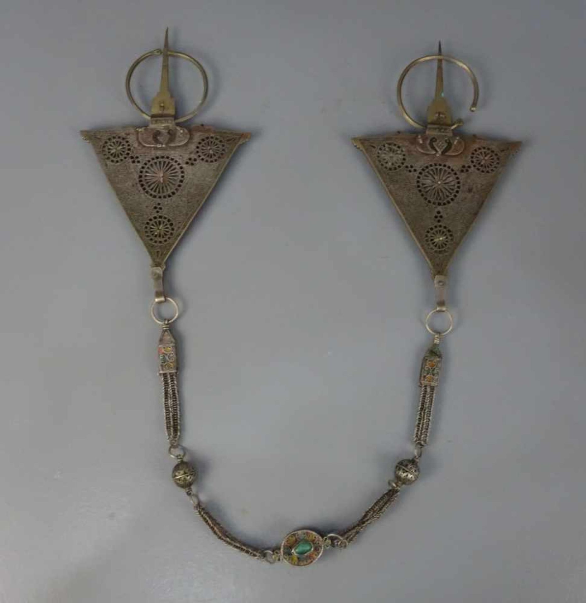 BERBER-SCHMUCK: KETTE / oriental necklace, Tata / Marokko, wohl Silber, Glas und wohl Amazonit ( - Bild 2 aus 2
