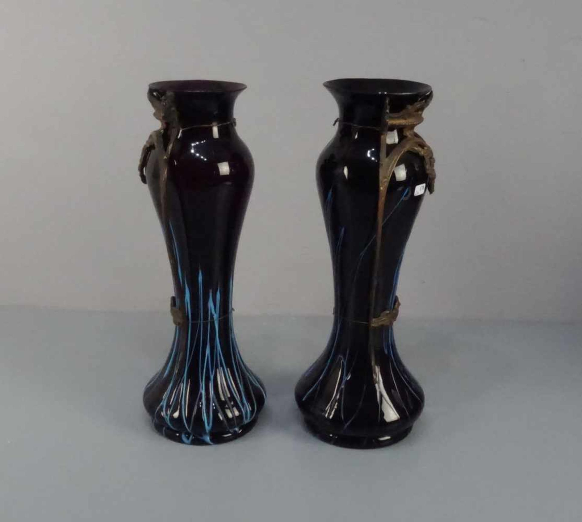 JUGENDSTIL VASENPAAR / pair of art nouveau vases, Glas, ungemarkt, Böhmen, Glasfabrik Elisabeth / - Bild 2 aus 6