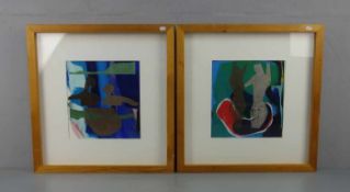 GRAFIKER DES 20./21. JH., Paar Linoldrucke mit Acryluntermalung: "Abstrahierte Figuren" / pair of