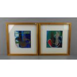 GRAFIKER DES 20./21. JH., Paar Linoldrucke mit Acryluntermalung: "Abstrahierte Figuren" / pair of