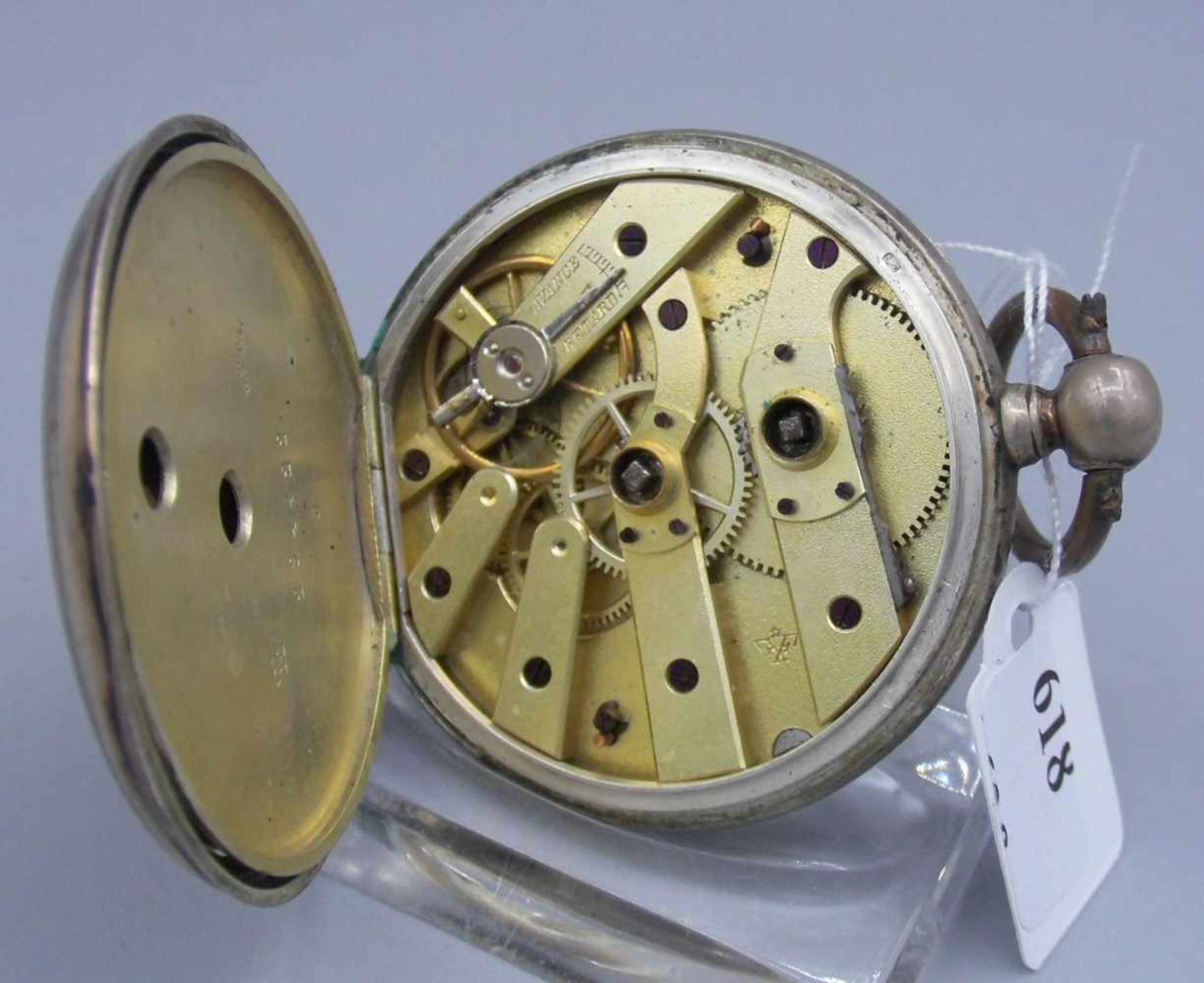 SILBERNE TASCHENUHR / open face silver pocket watch, Schweiz, Schlüsselaufzug (ohne Schlüssel), um - Image 6 of 6